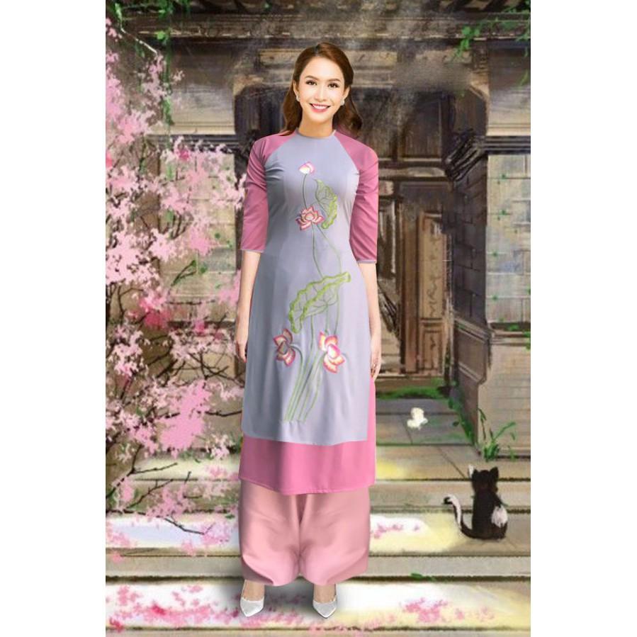 Áo Dài Hai Tà Hoa Sen Thêu - MA0088