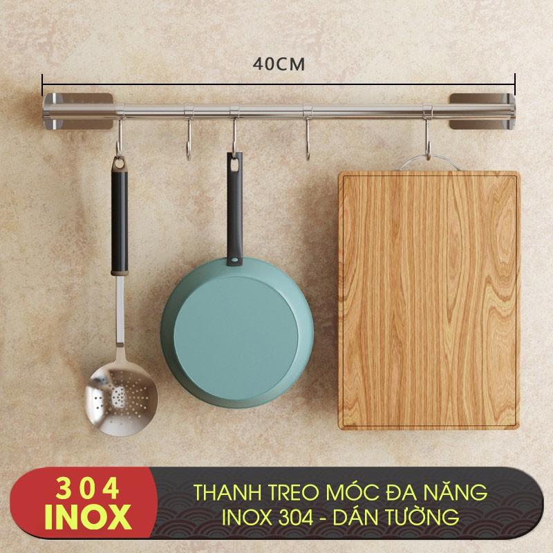 Thanh giá móc treo bếp đa năng dán tường inox 304 - miễn phí keo dán tường siêu chắc chắn, chịu lực