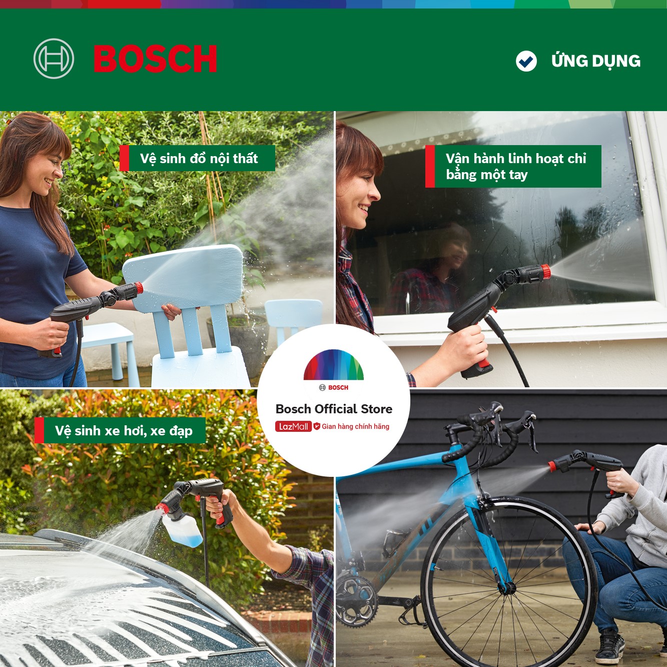 Máy phun xịt rửa áp lực cao Bosch Easy Aquatak 100 1200W - vòi phun xoay 360 độ