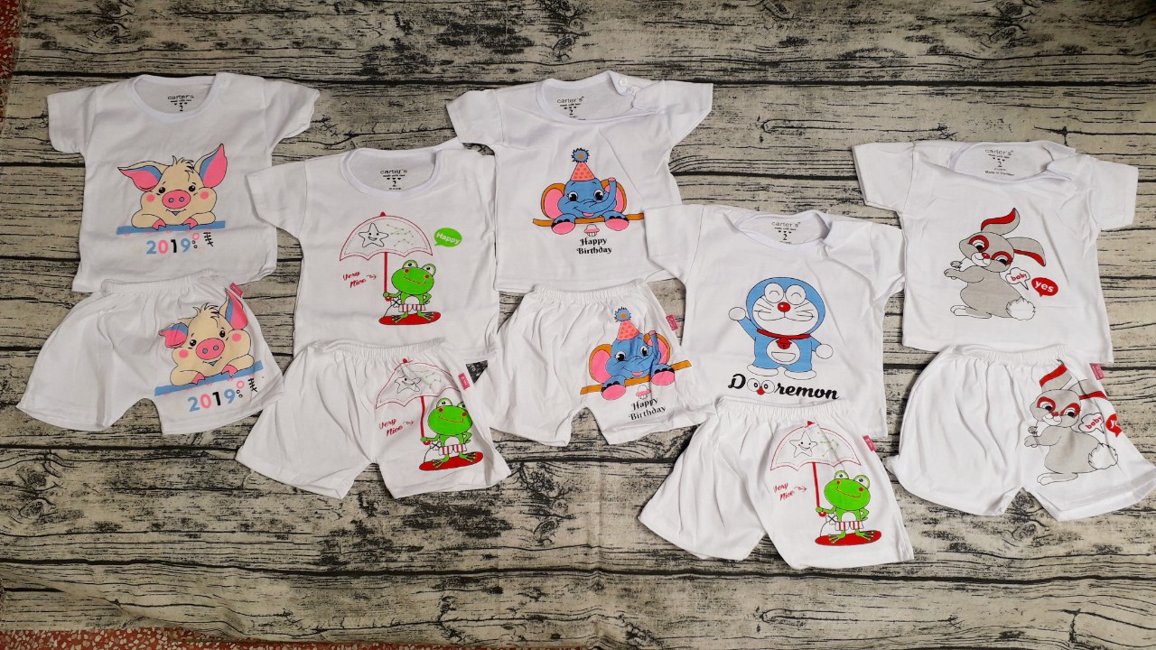 Set 5 bộ quần áo cộc tay carter cotton nhiều mẫu mặc cực mát, hình cực yêu cho bé