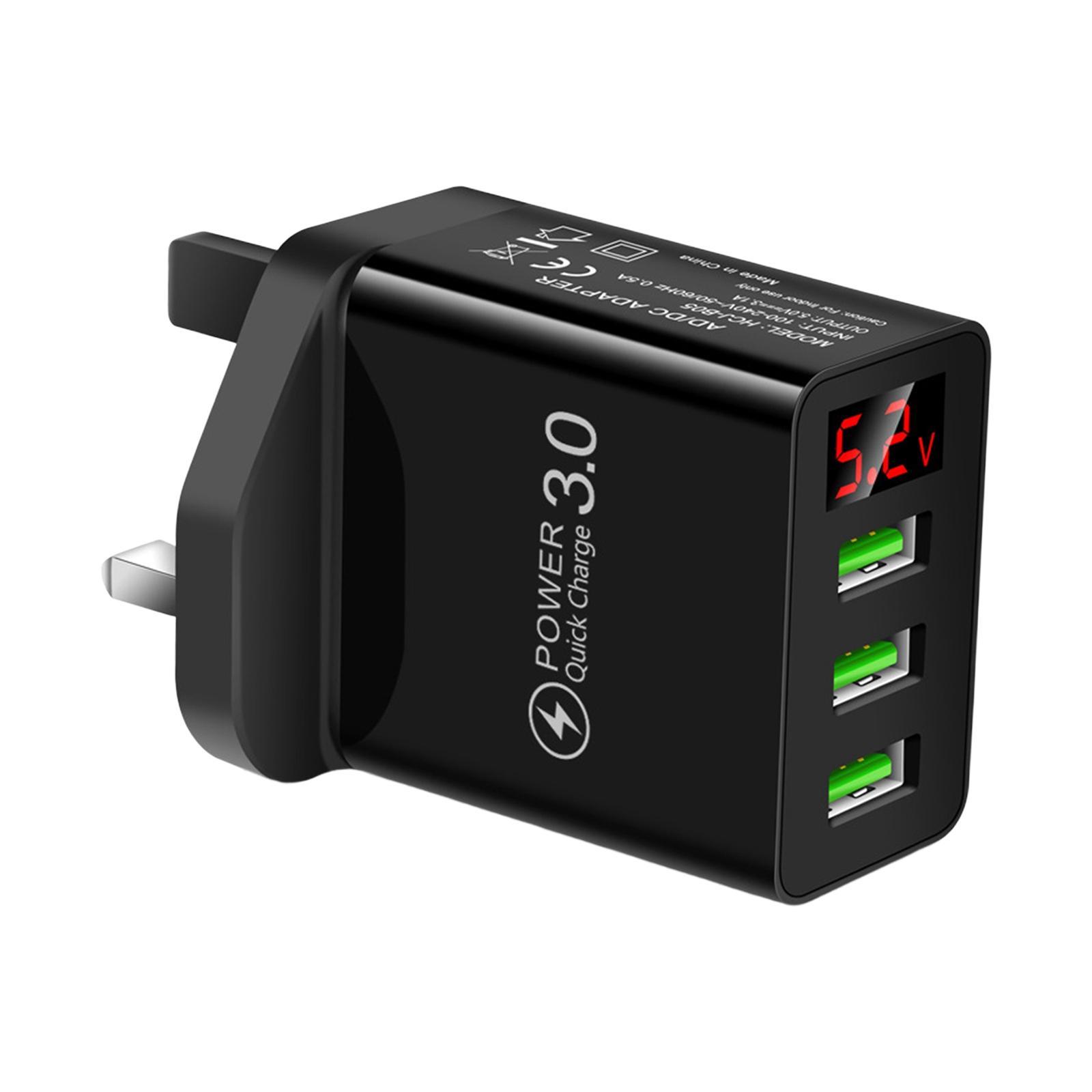 3USB Digital Display Fast Charging  with Display Compact Multi  Phone Charger Fast Charging Block for Travel Charging