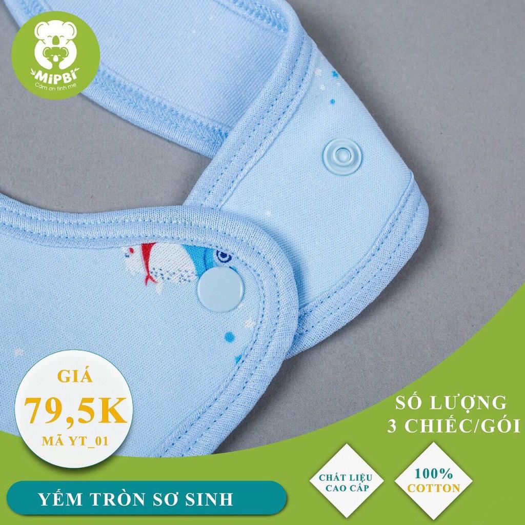 Yếm tròn sơ sinh Mipbi in hình 100% cotton, có cúc bấm YT01 (Túi 3 yếm)