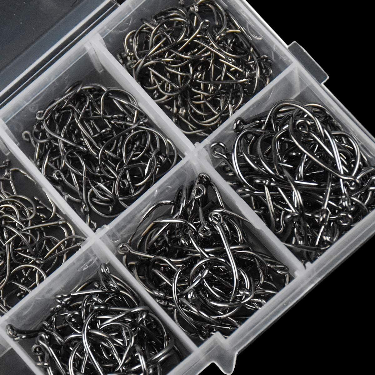 500pcs Câu cá câu cá trong thép thép carbon bằng thép với móc nướng Barbillon với 10 kích cỡ với hộp lưu trữ cho cá nước ngọt