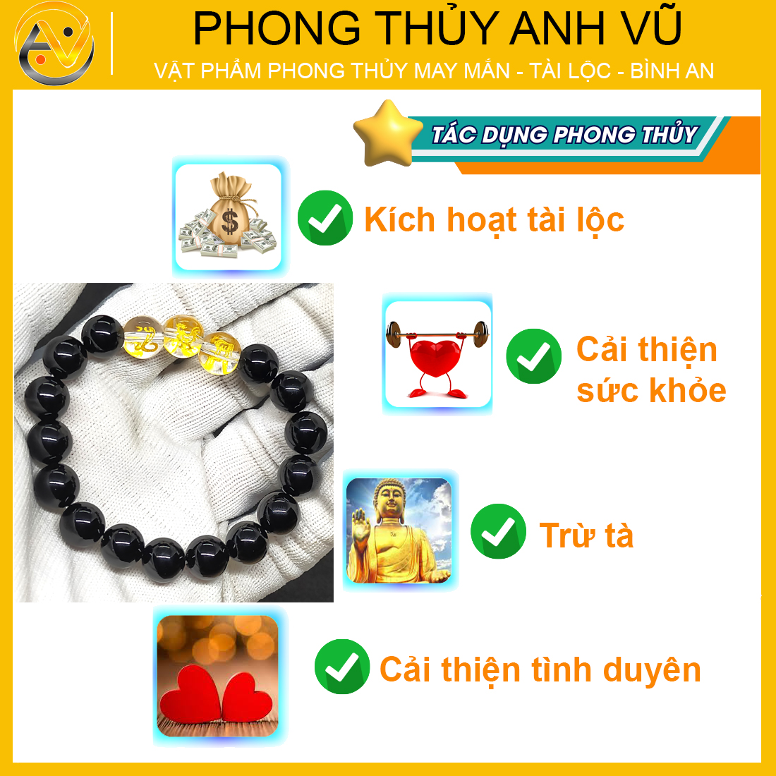 Vòng mã não đen tam hợp tỵ dậu sửu đã khai quang - size 8 10 12ly - may mắn tài lộc - Vòng Tam Hợp Anh Vũ