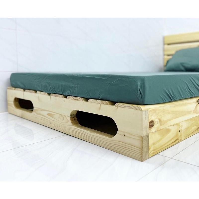 GIƯỜNG PALLET 1m2x2m CHÂN CAO 20cm CÓ ĐẦU GIƯỜNG FULL KÍN CHÂN