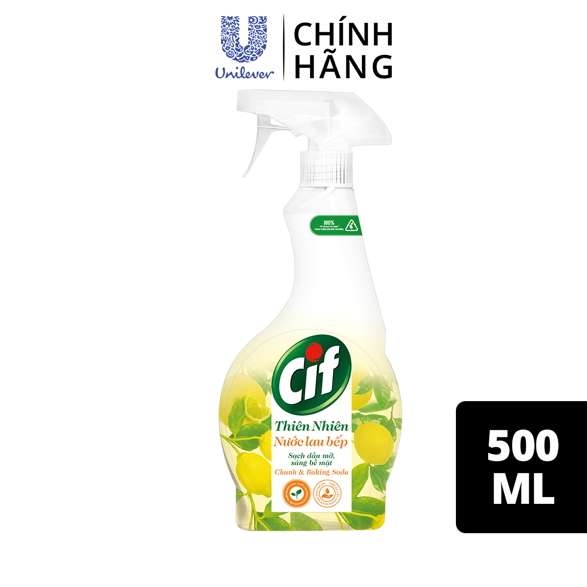 Nước Lau Bếp Sunlight (tên cũ là Cif) Thiên Nhiên 500ML Chanh &amp; Baking Soda Sạch Dầu Mỡ An Toàn