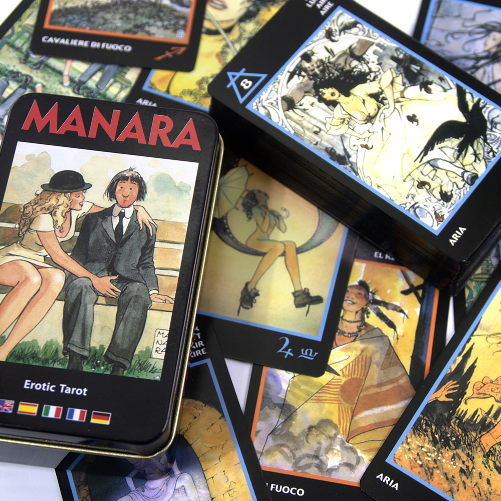 Bộ Bài Manara Erotic Tarot Hộp Thiếc Mạ Cạnh Đen 78 Lá Tặng File Tiếng Anh