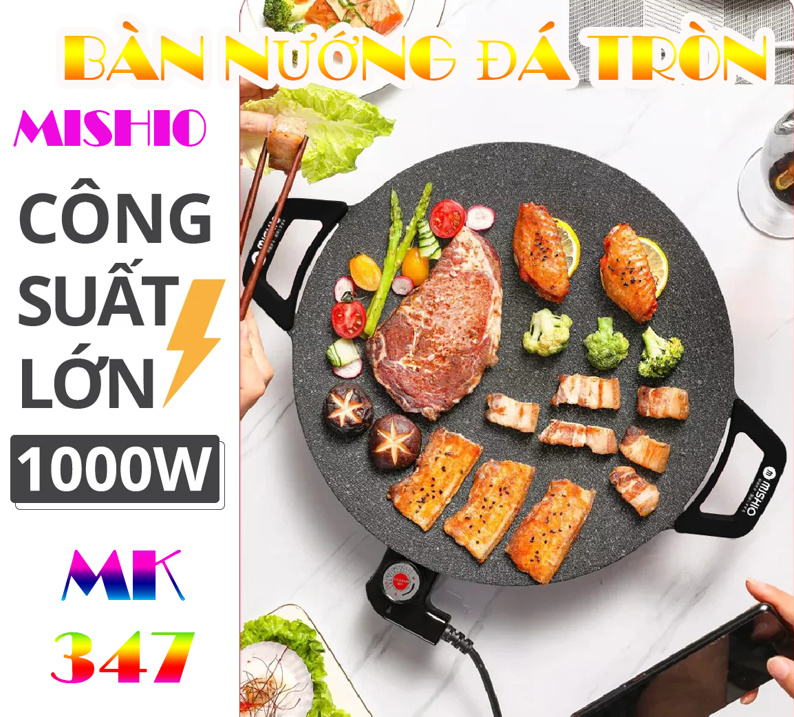 Bàn nướng điện men đá tròn 36cm Mishio MK347 | Bếp nướng điện