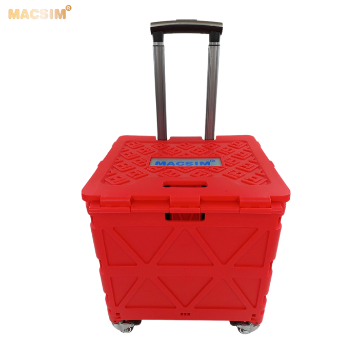 Hộp đựng đồ xếp gọn có bánh, tay kéo tiện ích kích thước 51cm x 55cm x 40cm - hộp đựng đồ trong cốp ô tô - hộp đựng đồ gấp gọn nhãn hiệu Macsim chất liệu PP cao cấp màu đen, đỏ
