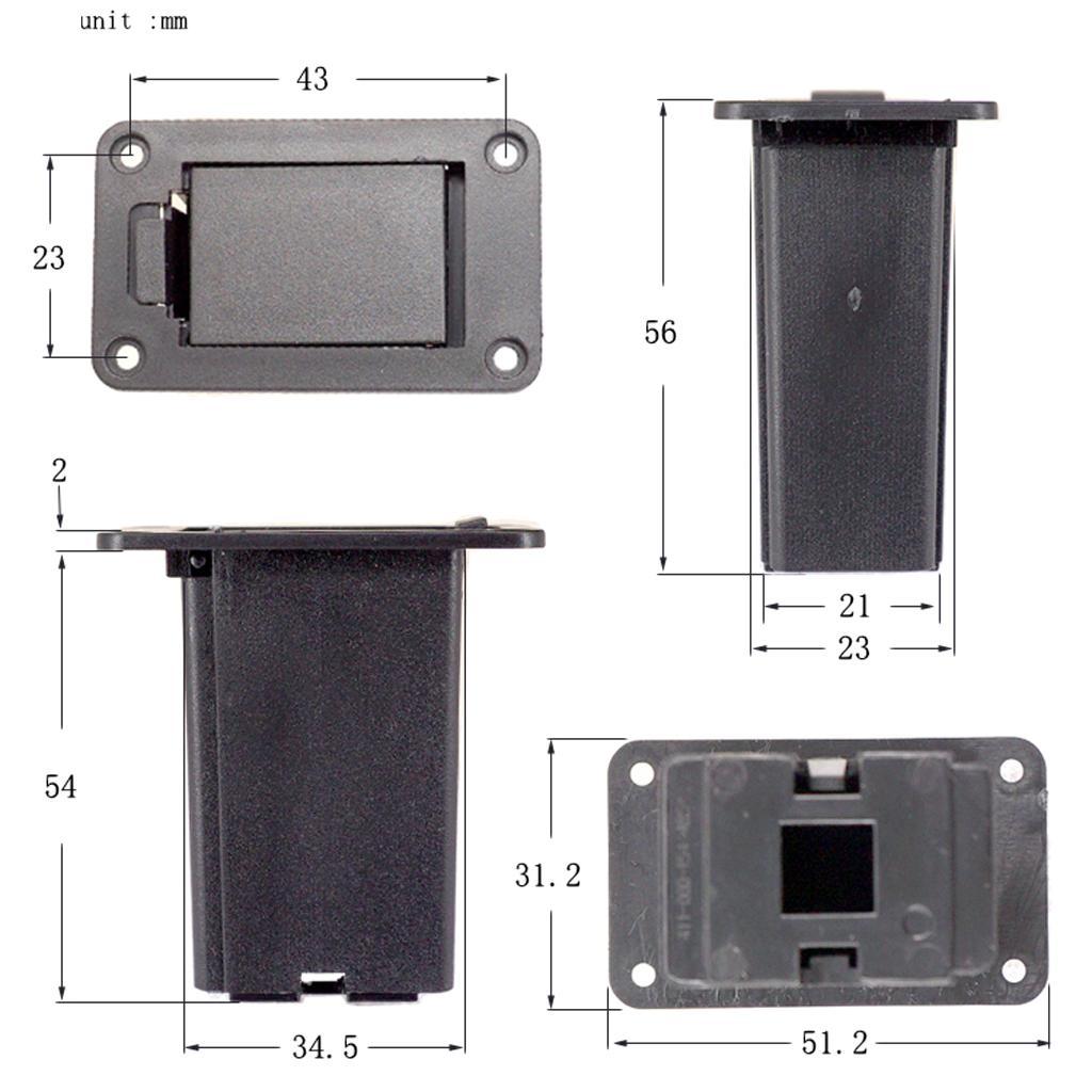 2X Guitar Bass Parts Black Battery Holder Box Cover Container for Active Pickup