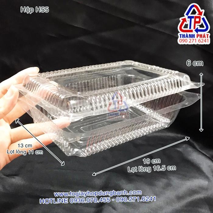 100 Hộp nhựa H55 - Hộp nhựa H55 đựng bánh su - Hộp nhựa H55 đựng bánh tráng trộn