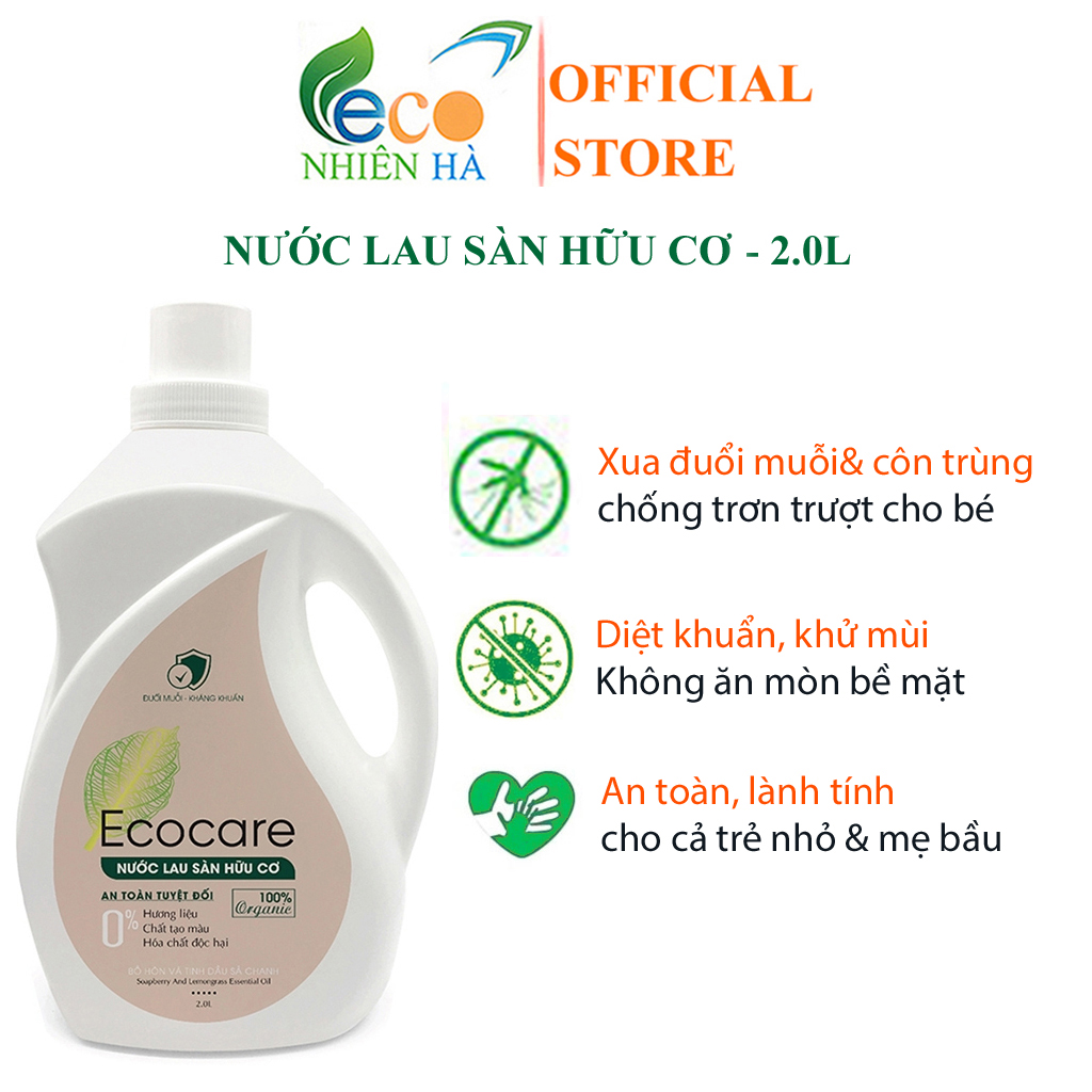 Nước lau sàn ECOCARE 2L tinh dầu thiên nhiên, nước lau nhà đuổi muỗi, chống trượt cho bé