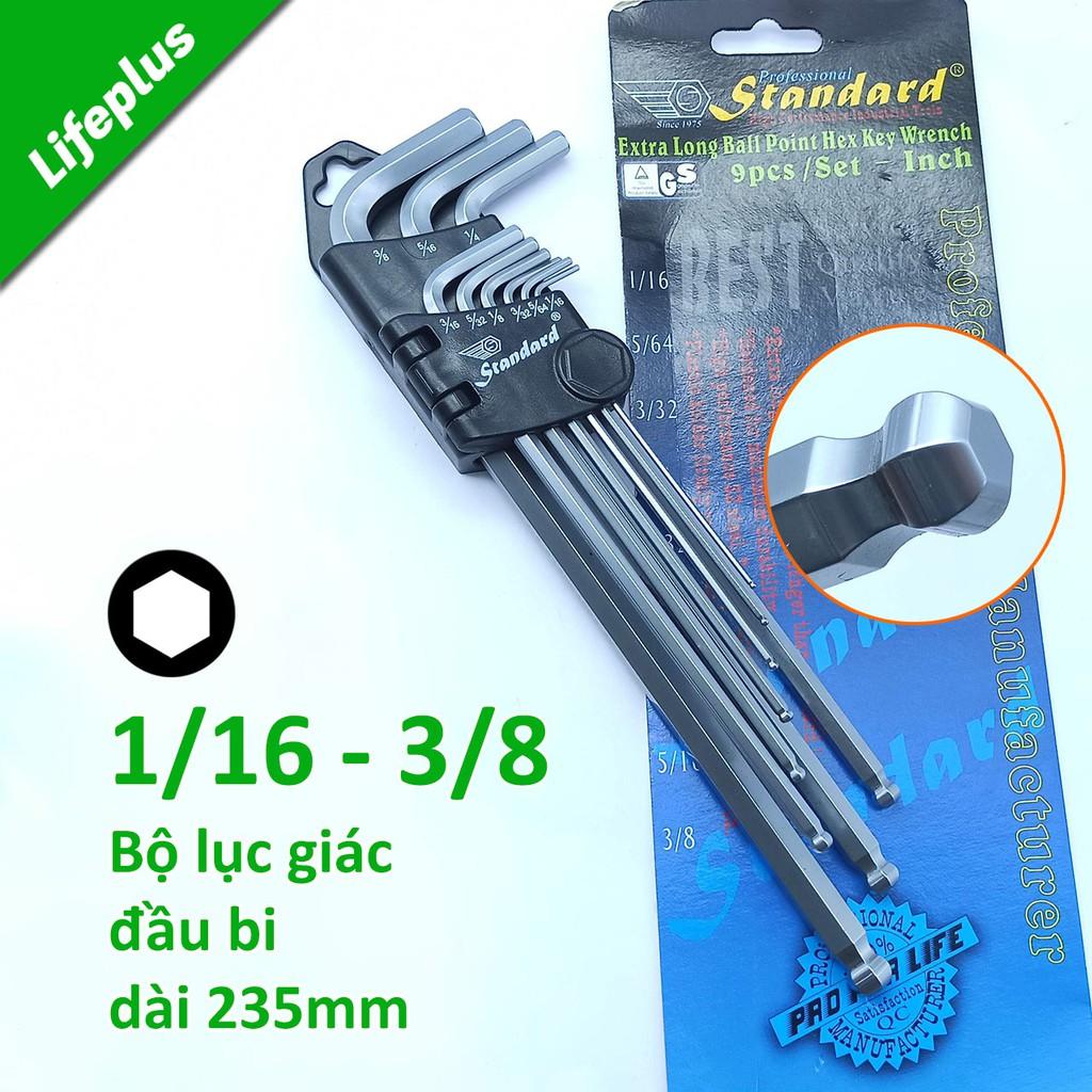 Bộ lục giác bi 9 cây hệ inch 1/16 đến 3/8 Standard dài 235mm