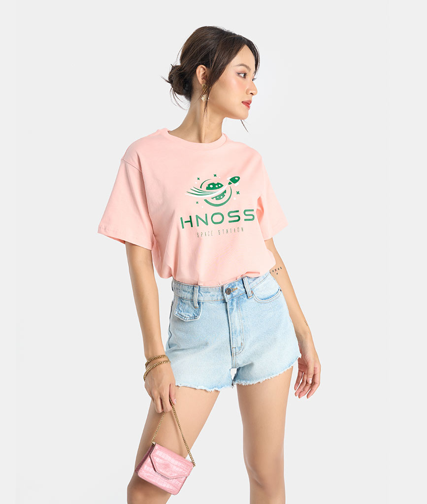 Áo Thun Nữ Thời Trang HNOSS Tay Ngắn In Chữ HNATH039