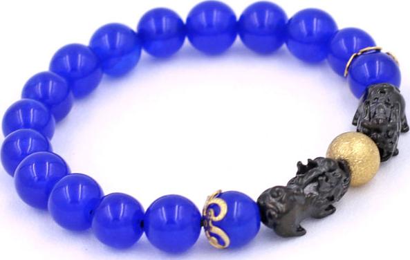 Chuỗi đeo tay Thạch Anh Xanh Dương size 8 ly, 10 ly, 12 ly - Vòng tay Tỳ Hưu Đôi inox đen VTAXDTHHEV8 - hợp mệnh Mộc, mệnh Thủy
