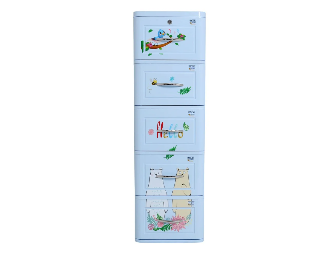 Tủ nhựa 5 tầng Qui Phúc Lucky màu xanh hình Gấu KT  380 x 410 x 1250 mm