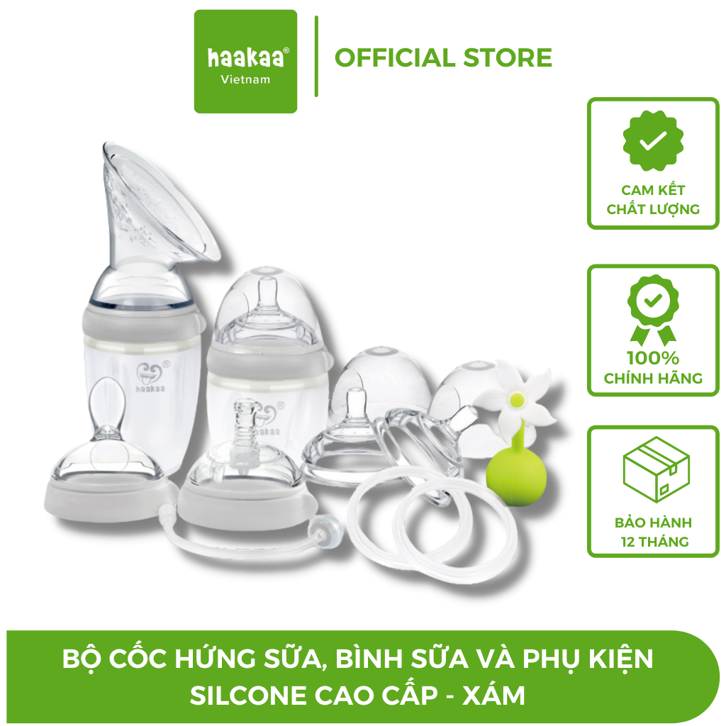 Bộ sản phẩm cao cấp Cốc hứng sữa, Bình sữa, Ăn dặm silicone Gen.3 - Chính hãng HaaKaa, New Zealand