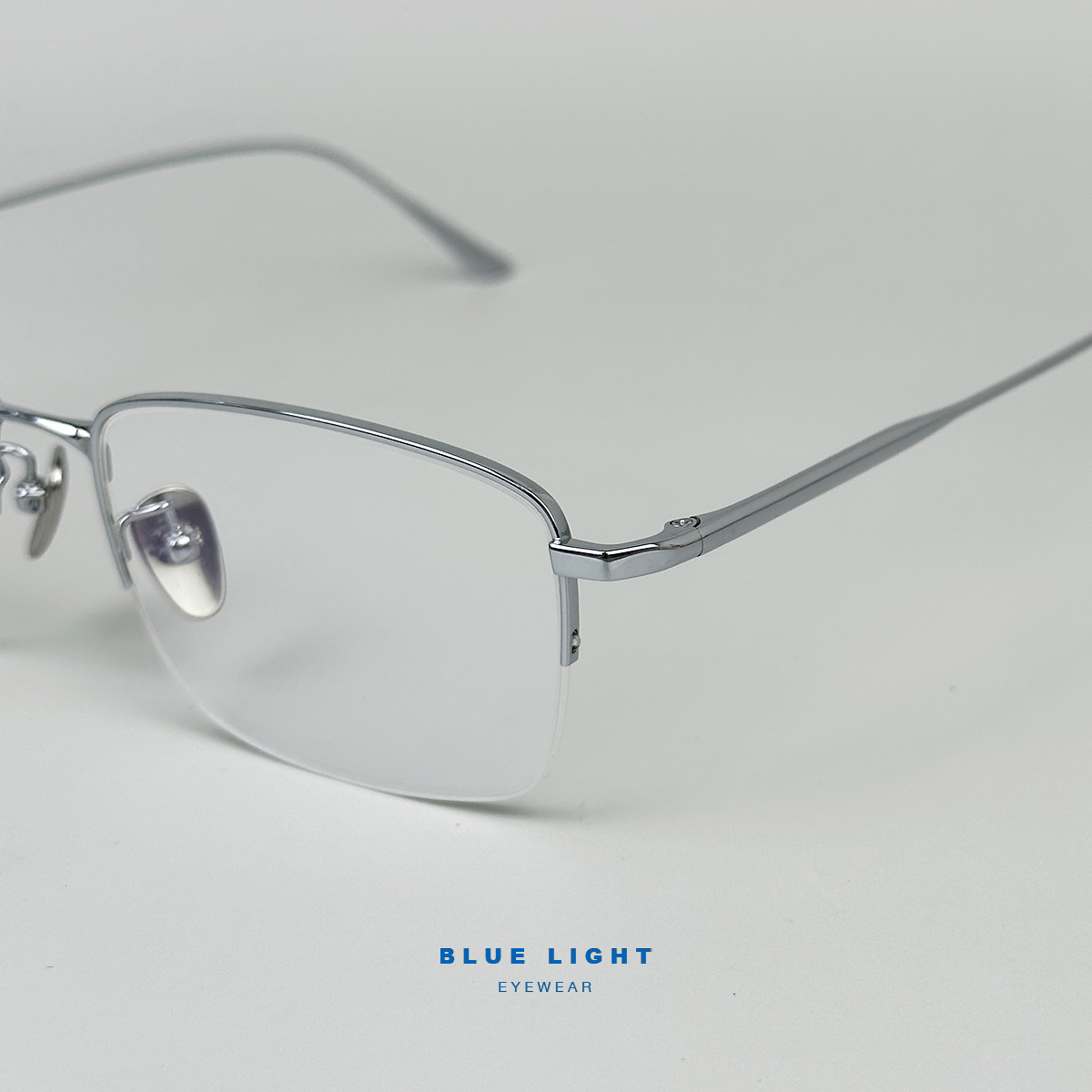 Gọng Kính Cận, Kính Giả Cận Nam Nữ BLUE LIGHT TITANIUM Cao Cấp Siêu Nhẹ, Mắt Vuông Nửa Gọng, Màu Bạc, Đen