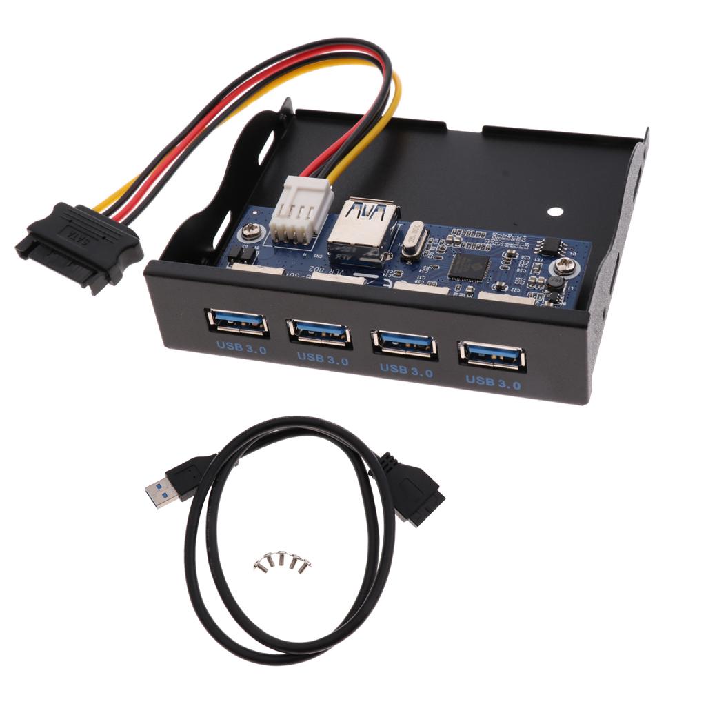 Black 19-Pin Bracket Cable to 4 Ports USB 3.0 Front Panel Expansion Bay Hub for PC