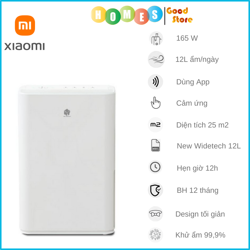 Máy Hút Ẩm Không Khí XIAOMI NEW WIDETECH 12L, Cảm Ứng Hiển Thị Thông Số, Kết Nối App, Phù Hợp Không Gian 25 m2, Công Suất 165W - Hàng Chính Hãng