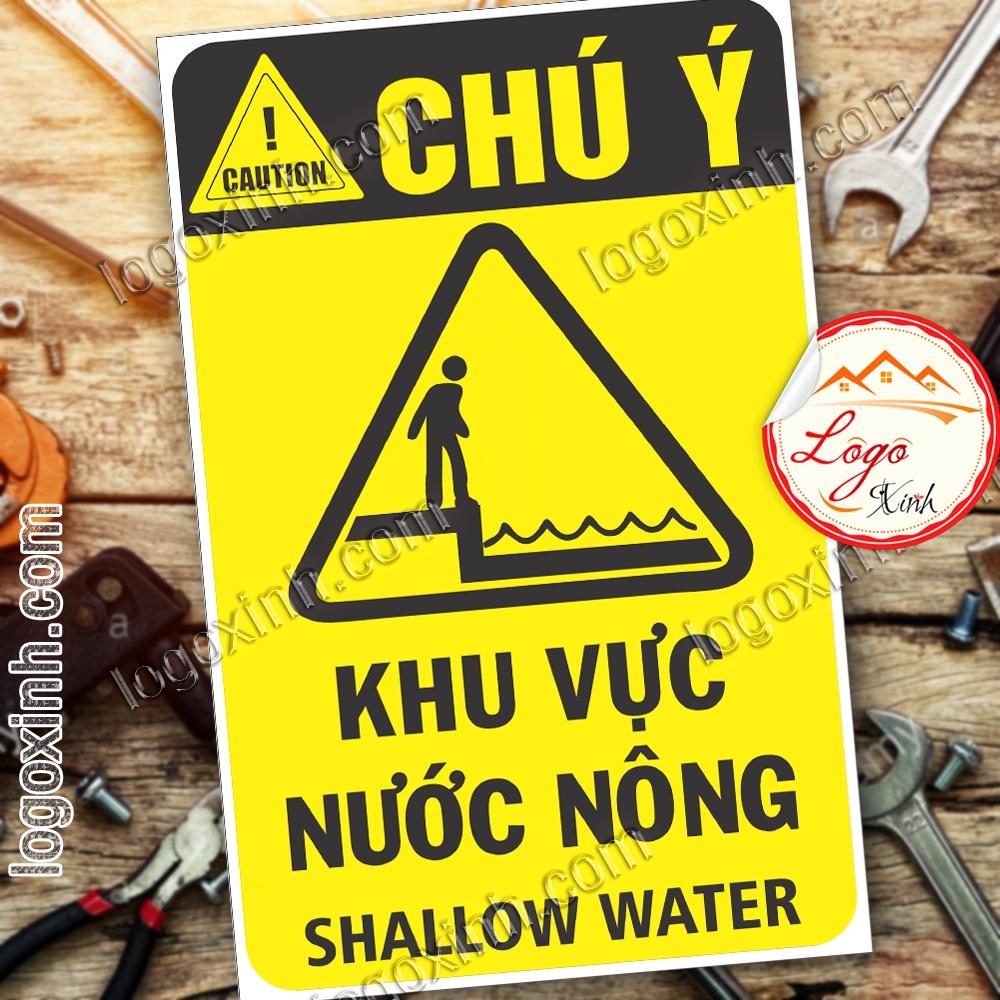 LOGO TEM STICKER BIỂN CẢNH BÁO KHU VỰC NƯỚC NÔNG, NƯỚC CẠN - SHALLOW WATER CAUTION - BIỂN CẢNH BÁO AN TOÀN LAO ĐỘNG