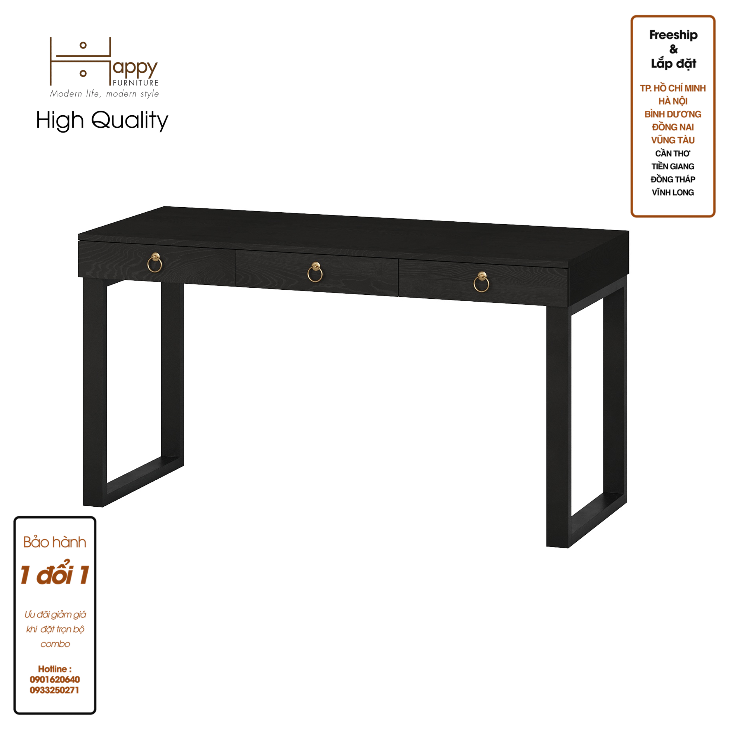 [Happy Home Furniture] WESLEY, Bàn làm việc chân sắt - 3 ngăn kéo,  140cm x 59cm x 75cm ( DxRxC), BAN_012