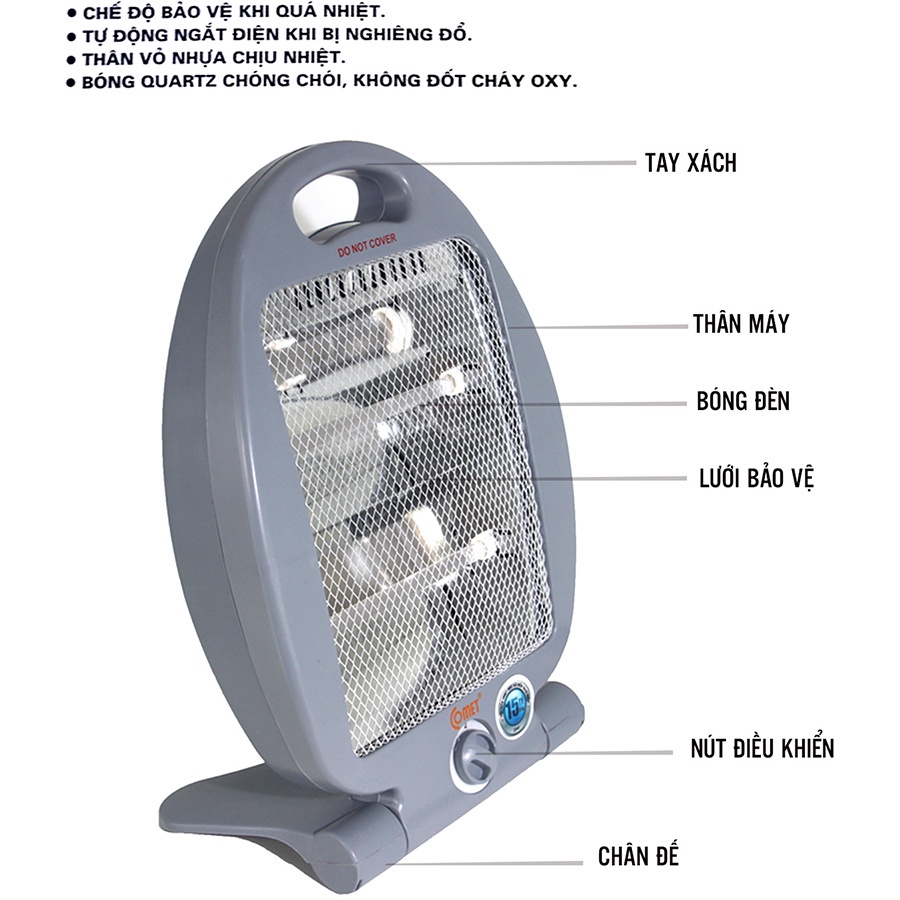 Quạt sưởi, Đèn sưởi hồng ngoại hình cá 800w, có role an toàn hàng chính hãng