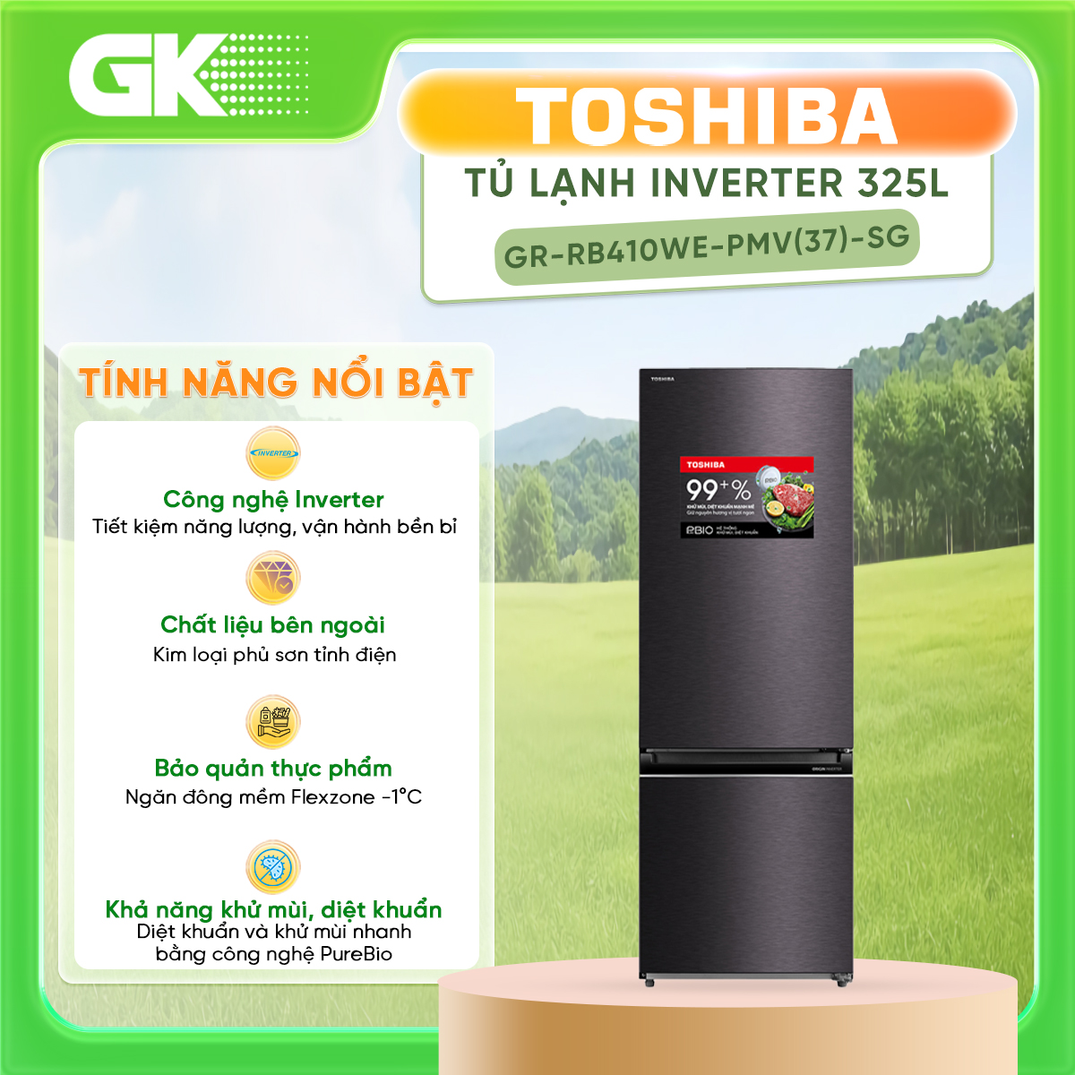 Tủ lạnh Toshiba Inverter 325 lít GR-RB410WE-PMV(37)-SG - Chỉ giao HCM