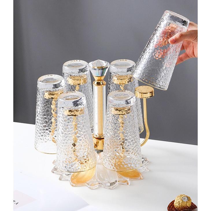 Giá úp cốc, ly có trụ xoay 360 độ, đế thủy tinh sang trọng