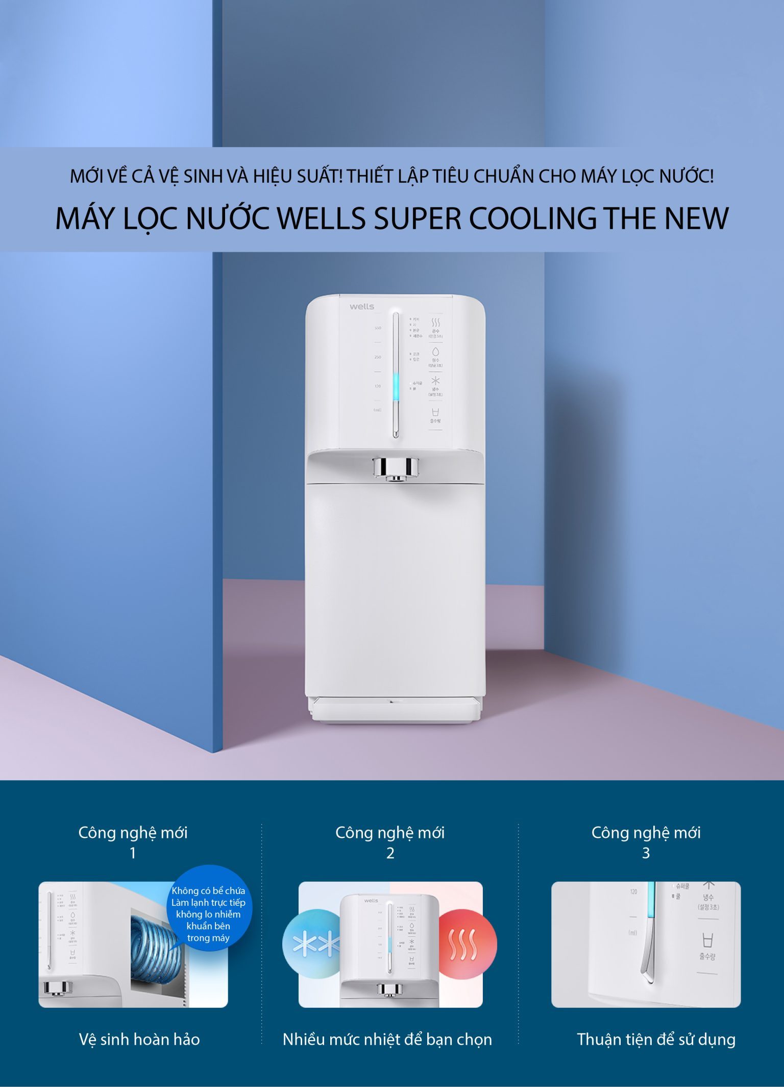 Máy Lọc Nước Chính Hãng Wells Super Cooling The New, Tankless Không Bình Chứa, Lọc Đa Tầng, Chế độ Nóng/Lạnh - Hàng chính hãng