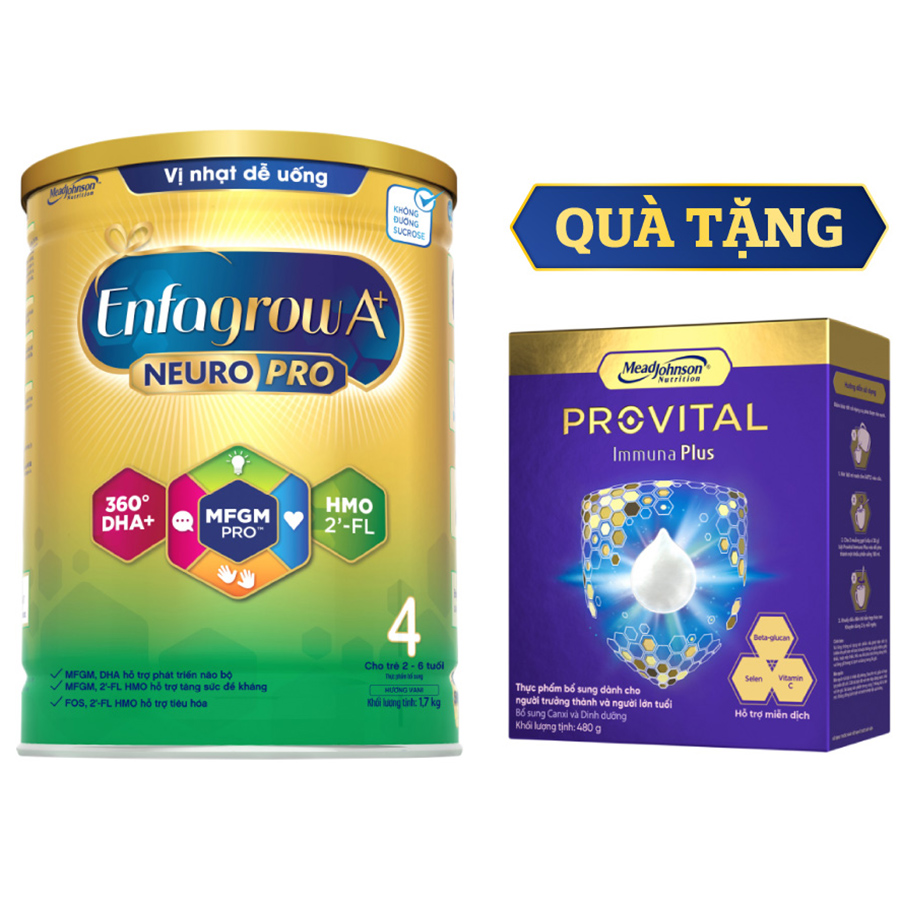 Bộ 1 lon Sữa bột Enfagrow A+ NeuroPro 4 với 2’-FL HMO cho trẻ từ 2 – 6 tuổi – 1.7kg - Tặng 1 hộp Provital 480g