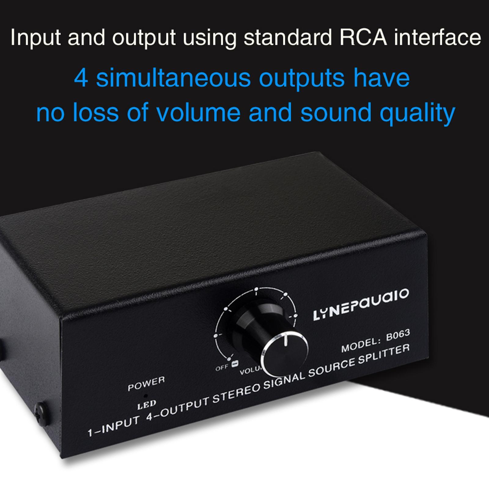 1 in 4 Out RCA Stereo Audio Switch with Volume Controller Composite Selector
