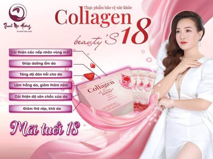 Collagen Beauty'S18 Thanh Mộc Hương dạng bột cốm thủy phân Glutathion sâm tố nữ mờ nám sáng da ngừa khô hạn hộp 30 gói