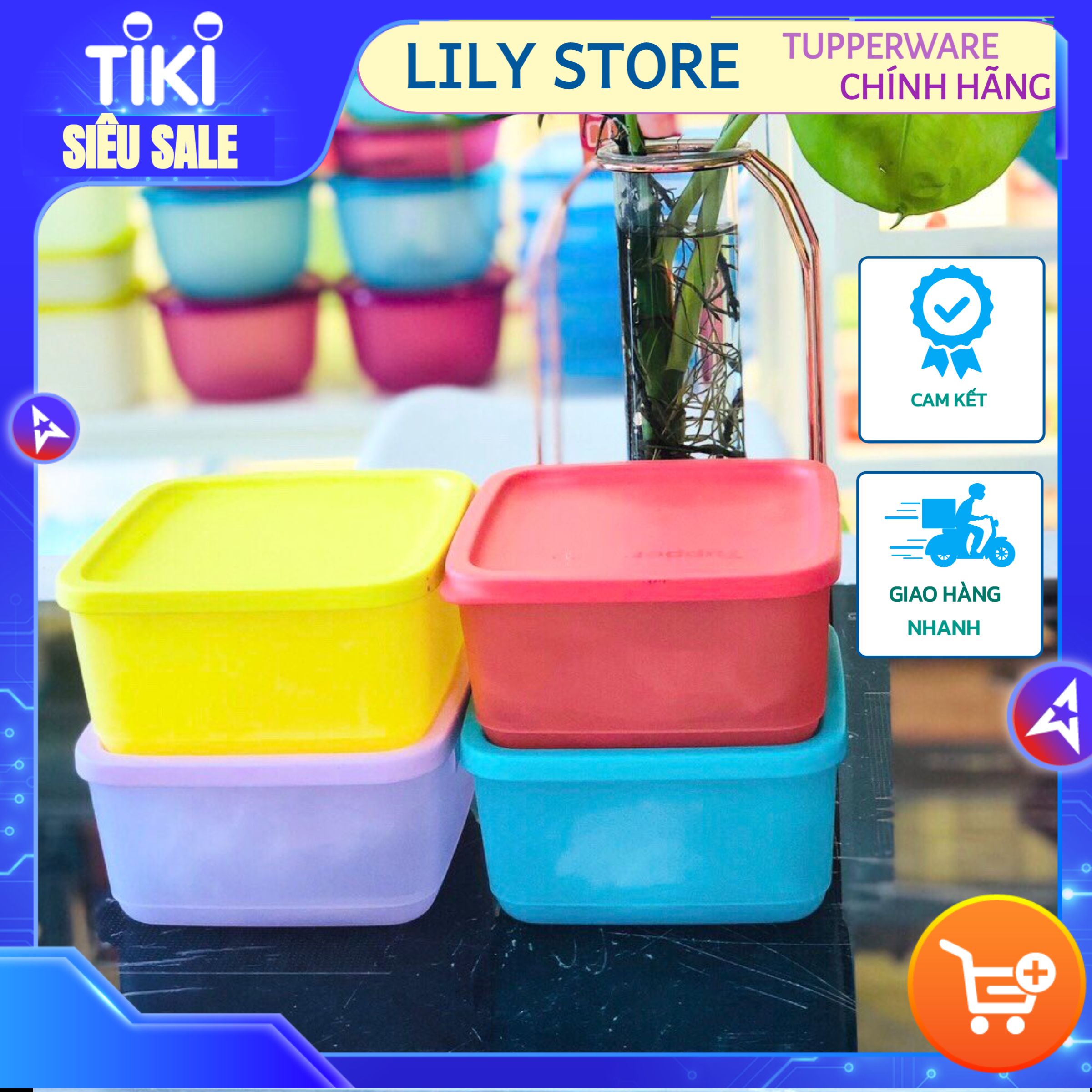 Bộ Hộp Bảo Quản Thực Phẩm Small Summer Fresh Bốn Hộp Tupperware, Hộp Trữ Khô, Nhựa Nguyên Sinh An Toàn