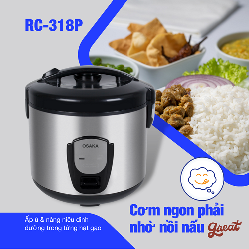 Nồi Cơm Điện 3D Cao Cấp Osaka RC-318P(Nâu Đồng) Dung tích 1.8 Lít - Hàng Chính Hãng