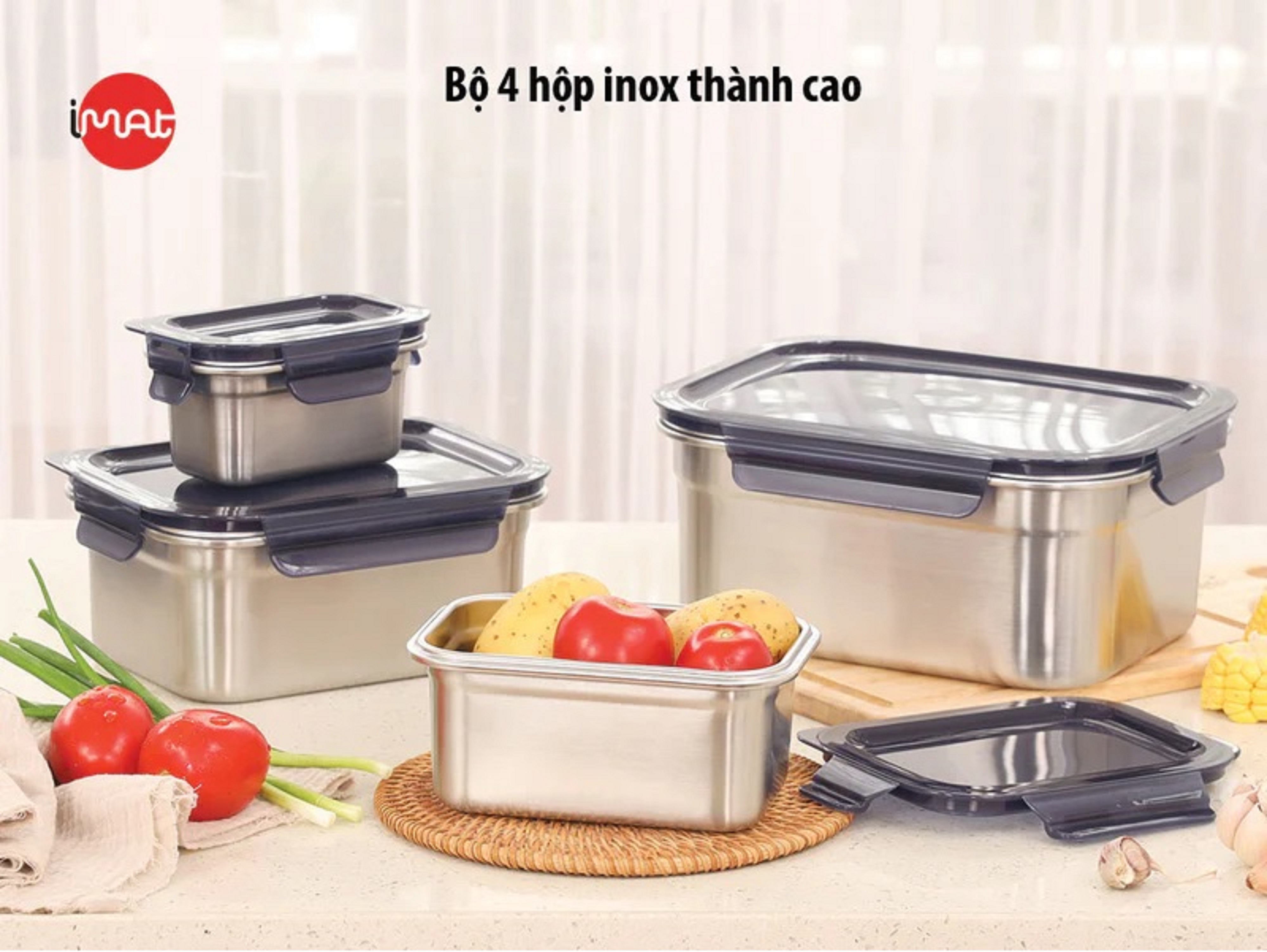 Bộ 4 hộp CAO iMAT inox dùng vi sóng