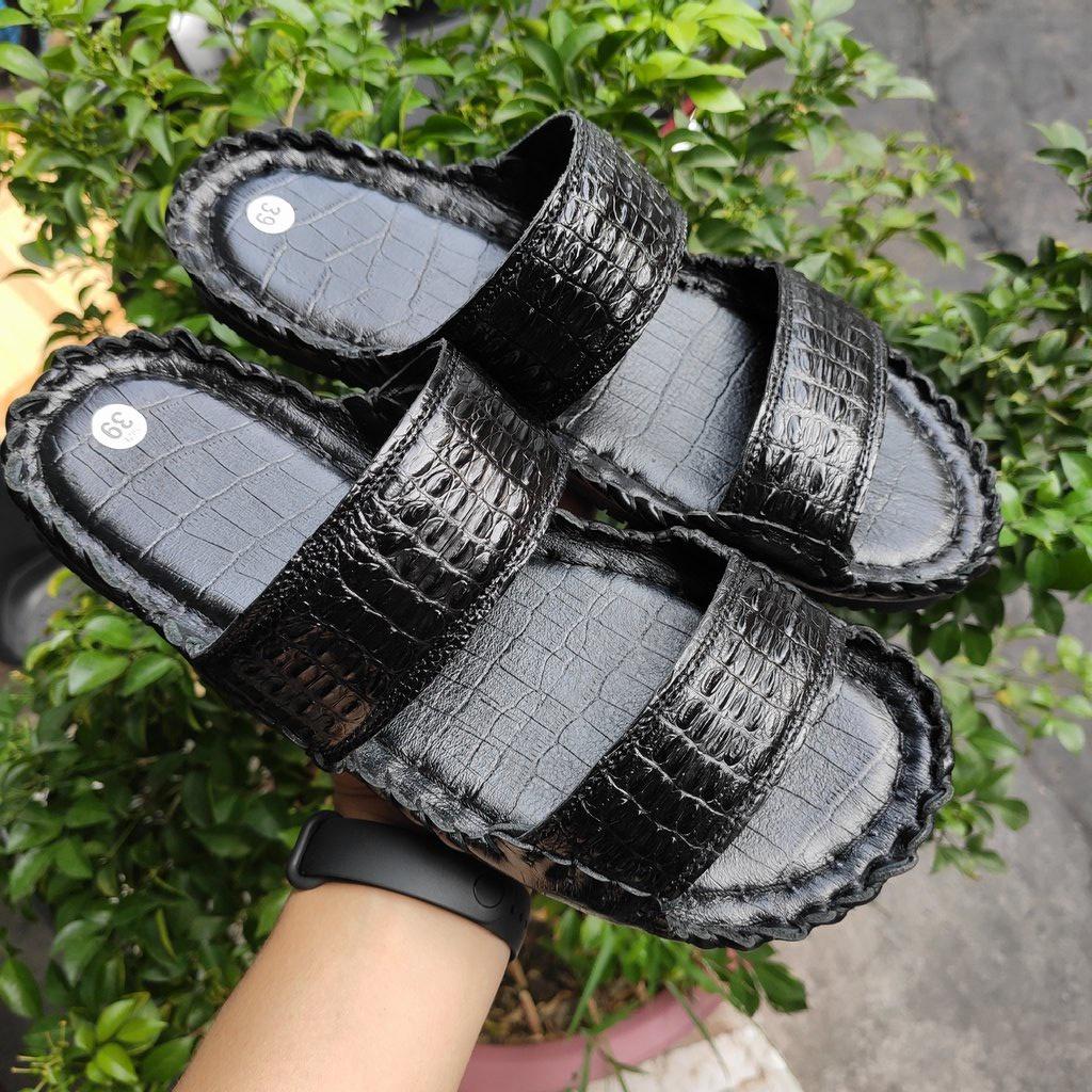 Dép ngang 2 đai da cá sấu cao cấp!