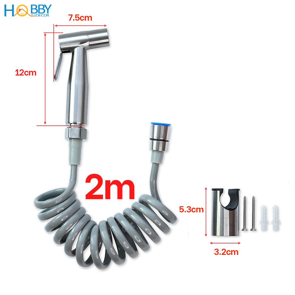 Bộ vòi xịt vệ sinh toilet kèm giá treo và dây lò xo co giãn HOBBY Home Decor VSR2 inox 304 ren chờ 21mm