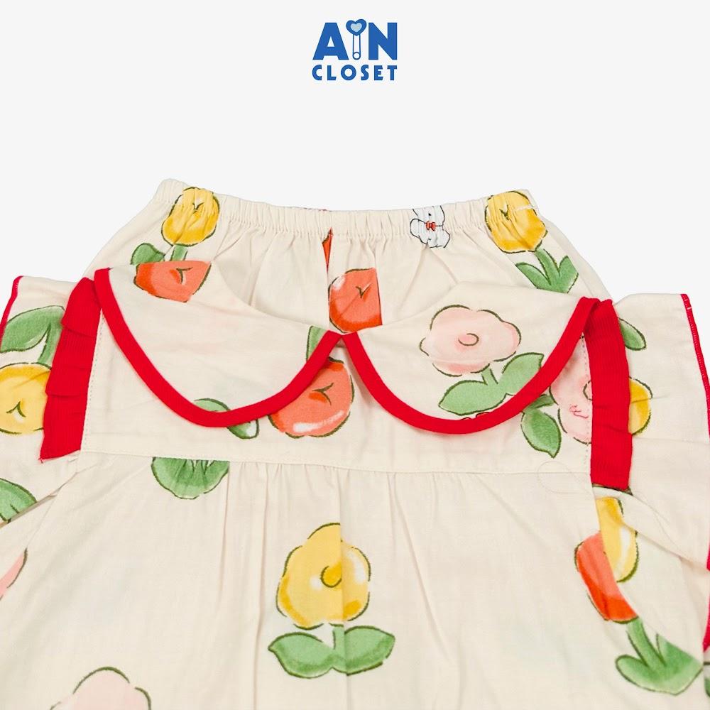Bộ quần áo Dài tay ngắn bé gái họa tiết Tulip Viền đỏ cotton - AICDBGUDSXMT - AIN Closet