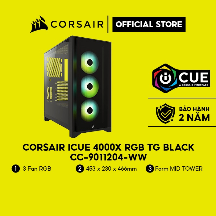 Vỏ máy tính Corsair iCUE 4000X RGB TG Black CC-9011204-WW Hàng chính hãng