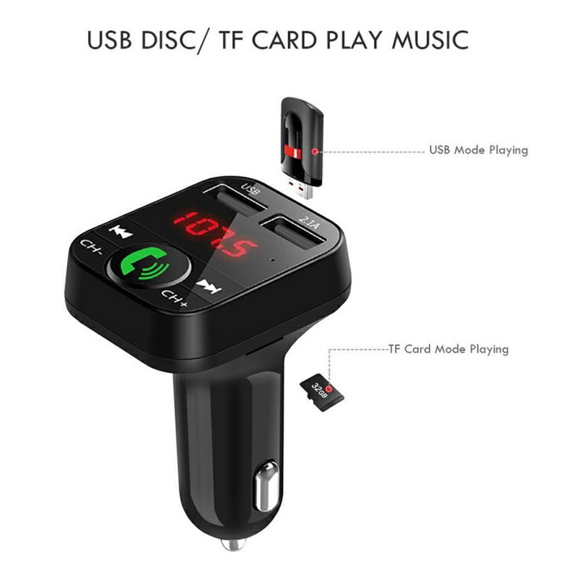 Tẩu Nghe Nhạc Bluetooth Trên Xe Ô Tô V5 Kèm Cổng Sạc USB