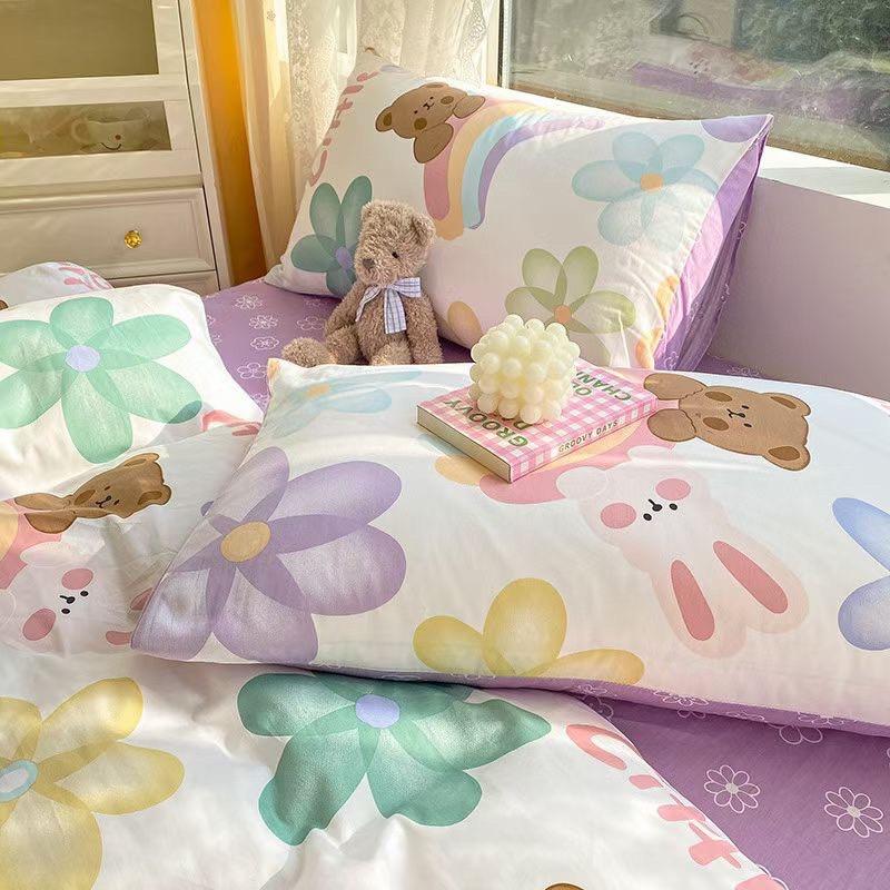 Bộ Chăn Ga Gối Cotton Living Hàng Nhập Khẩu Cao Cấp 4 Món Gấu Nâu Đáng Yêu