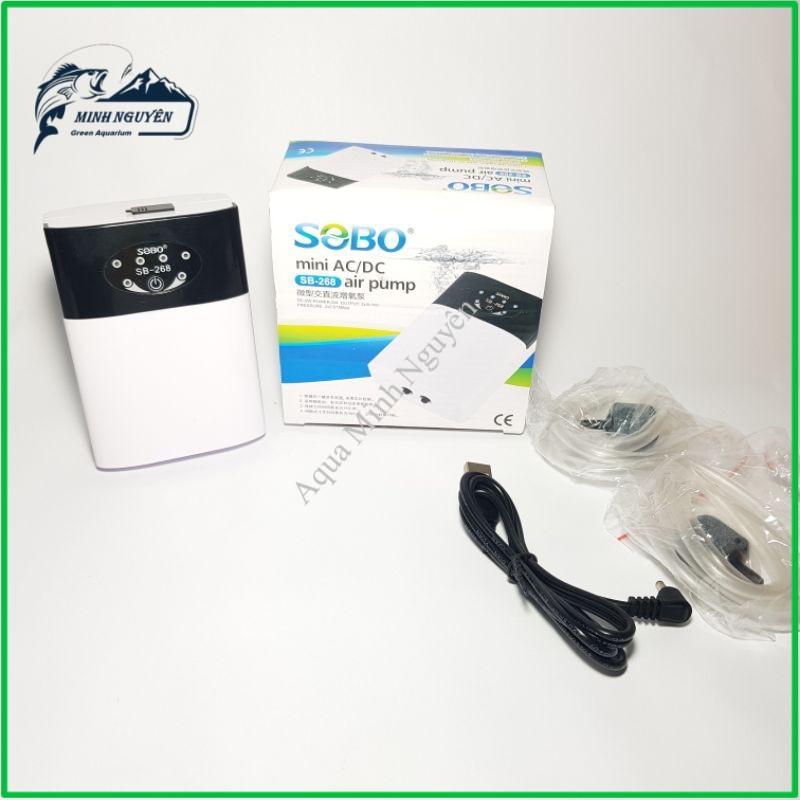 Máy Sủi Oxy Tích Điện 2 Vòi Sobo SB-268 -Bơm oxy cho hồ cá Phòng Cúp Điện Cho Hồ Cá
