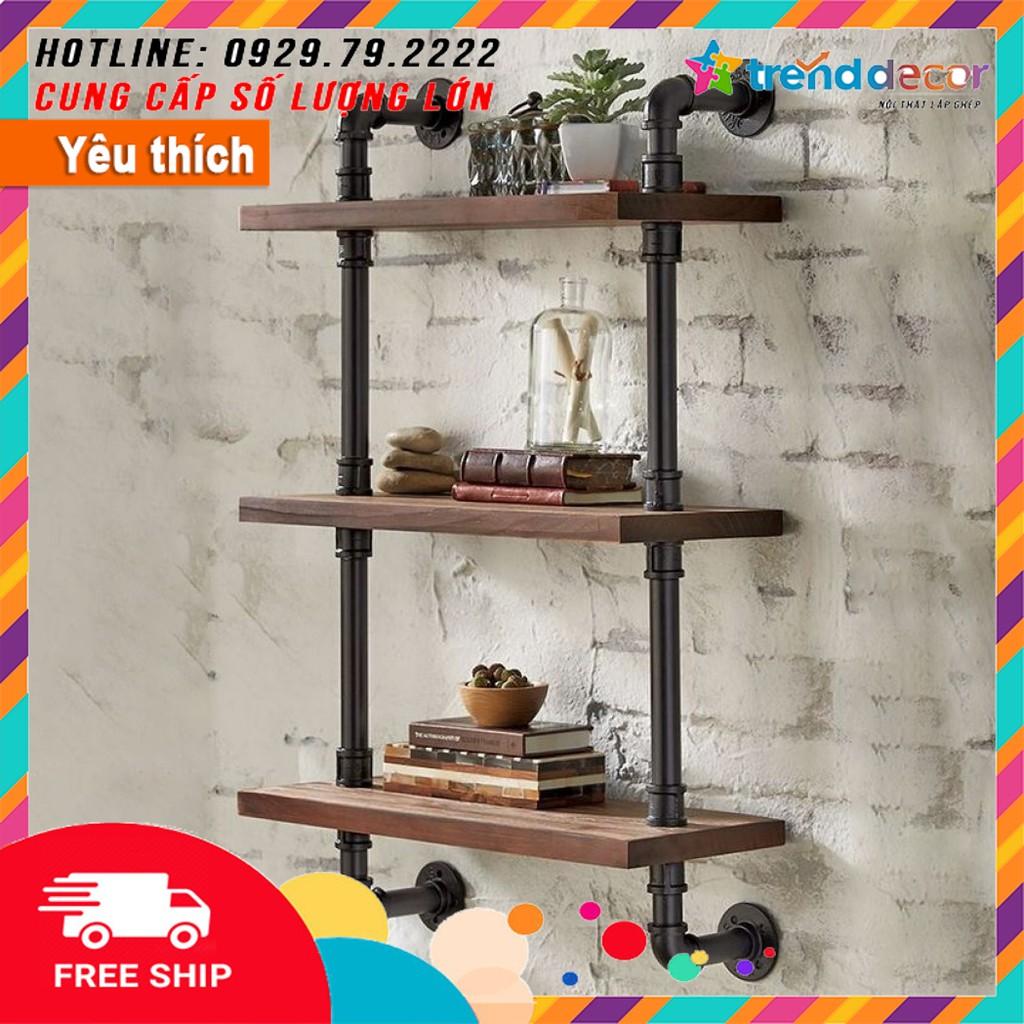 kệ gỗ treo tường ống nước giá để sách kiêm treo quần áo decor vintage trang trí nhà, quán cafe