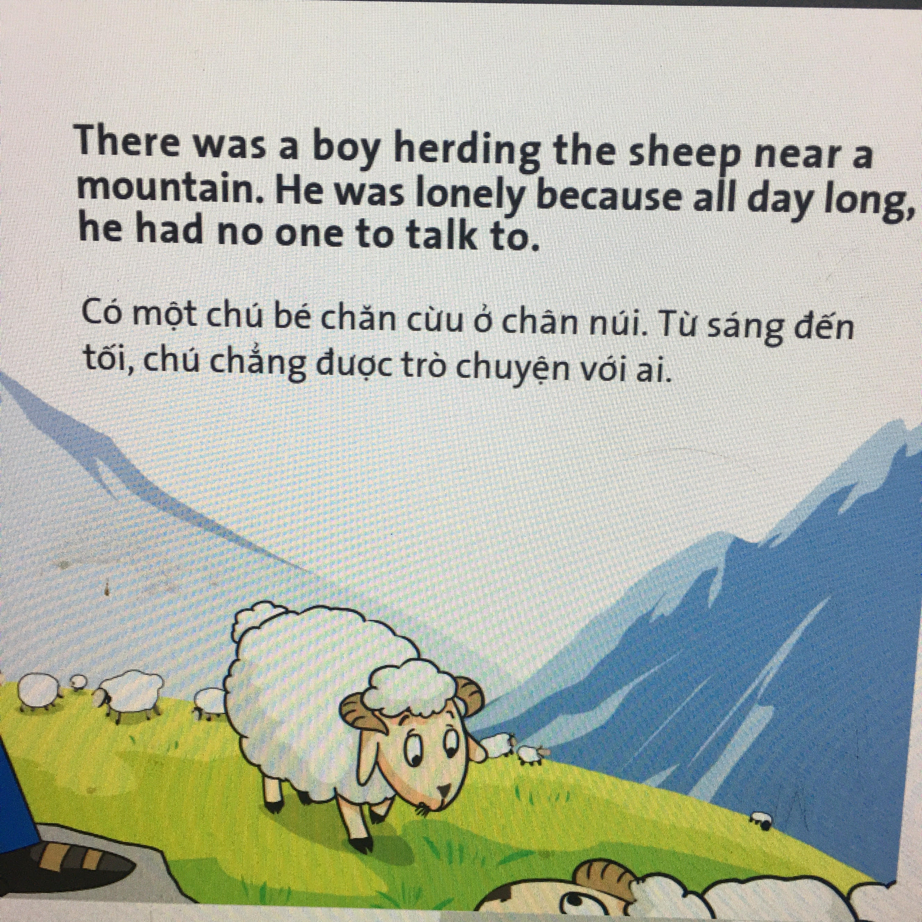 Truyện tranh ngụ ngôn dành cho thiếu nhi ( Song ngữ Anh- việt ) Chú bé chăn cừu