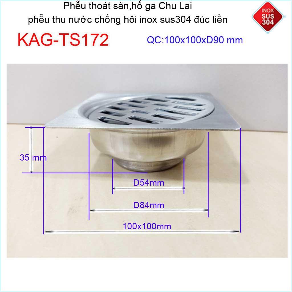 Hố ga thoát sàn Chu lai ống 9cm Inox 304, phễu thoát nước chống hôi 20x20cm-15x15cm-12x12cm-10x10cm ống D90mm