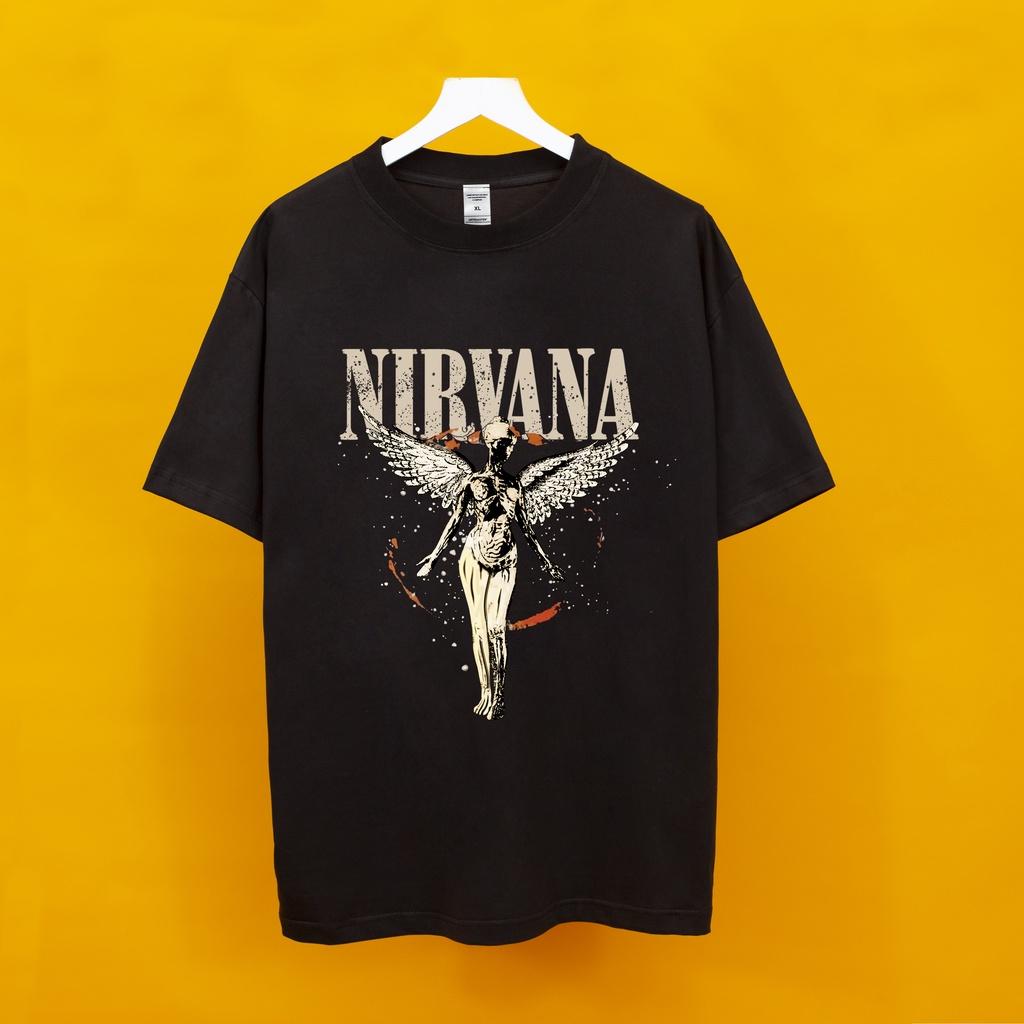 Áo thun Wash loang NIRVANA trắng Hogoto shop , Áo thun unisex nam nữ form rộng oversize chất liệu Cotton
