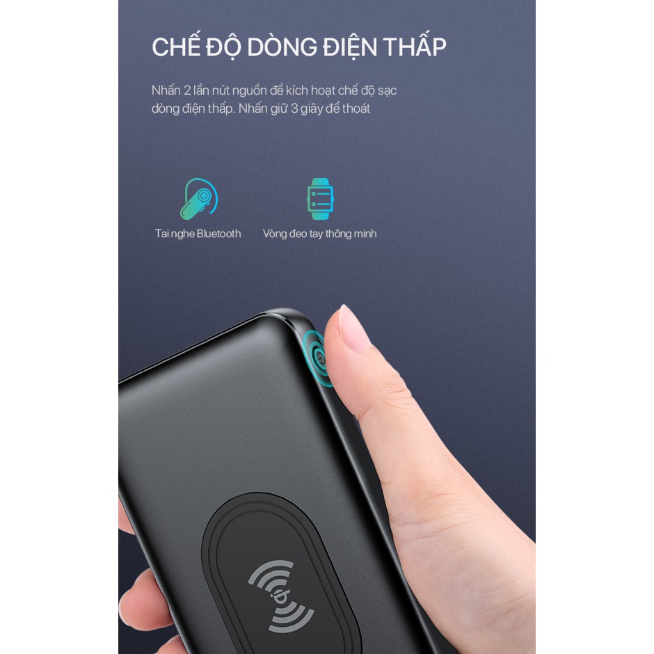 Pin sạc dự phòng không dây (Wireless) 10.000 MAh chuẩn QI sạc nhanh 2 chiều 18W (In / Out Type-C)