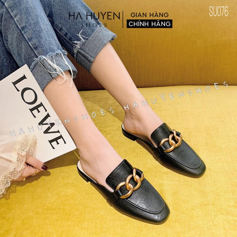 Dép sục nữ Hà Huyền Shoes da phối xích đồng hở gót thời trang - SU076