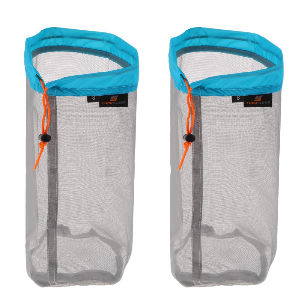 2pcs S Drawstring Mesh Stuff Sack Shoes Clothes Bag - Hiking Camping Travel